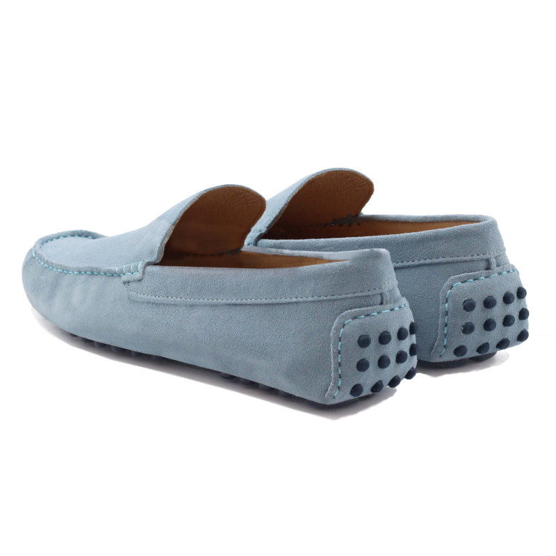 vue arriere mocassins homme cuir daim bleu clair jules & jenn