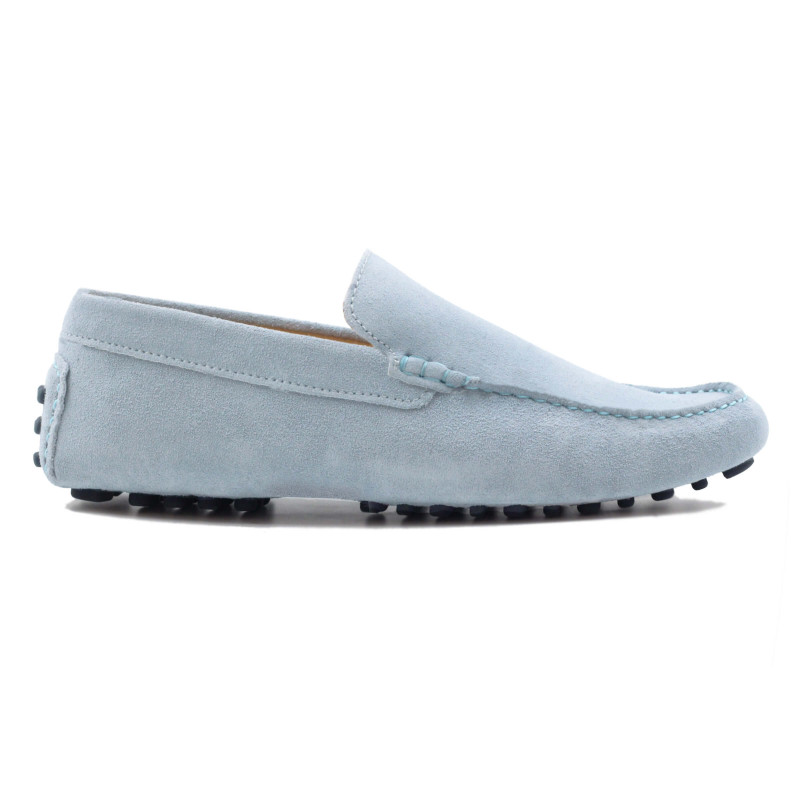 vue exterieur mocassins homme cuir daim bleu clair jules & jenn