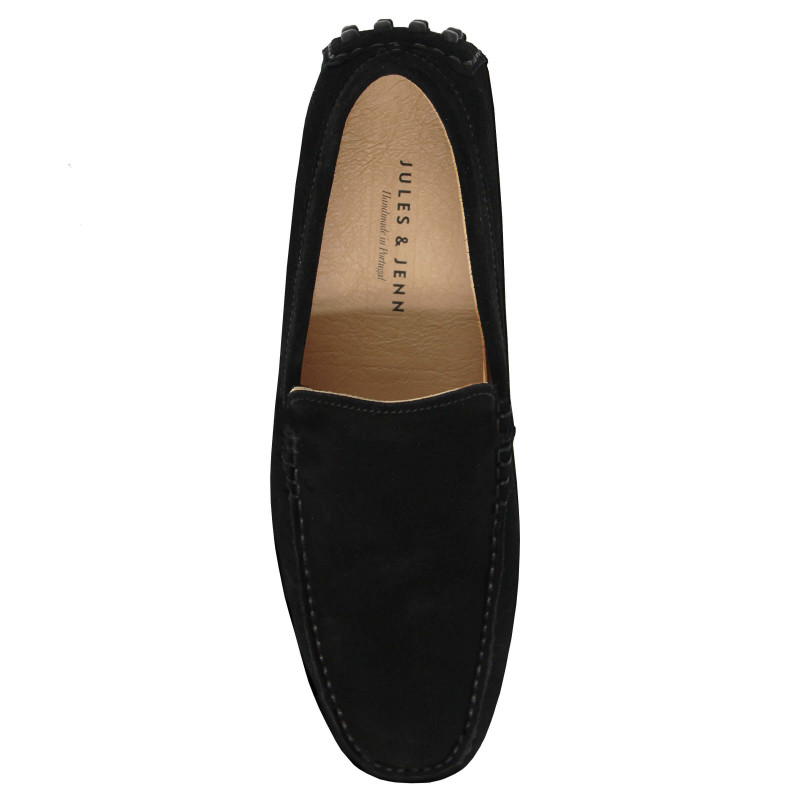 vue dessus vue arriere mocassins homme cuir daim noir jules & jenn