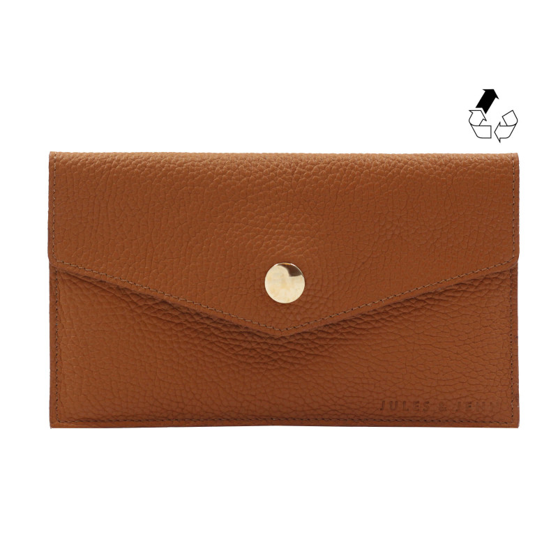 pochette enveloppe cuir grainé upcyclé camel jules & jenn