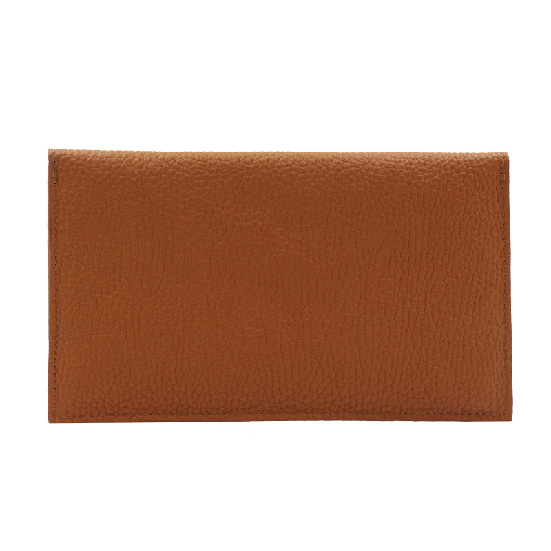 vue arriere pochette enveloppe cuir grainé upcyclé camel jules & jenn