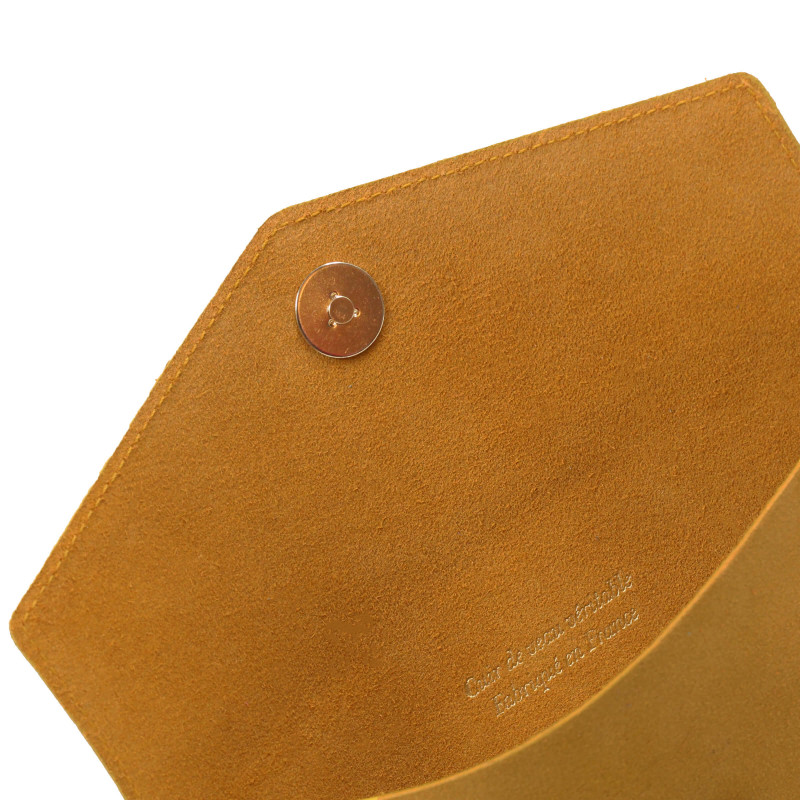 vue interieure pochette enveloppe cuir upcyclé moutarde jules & jenn