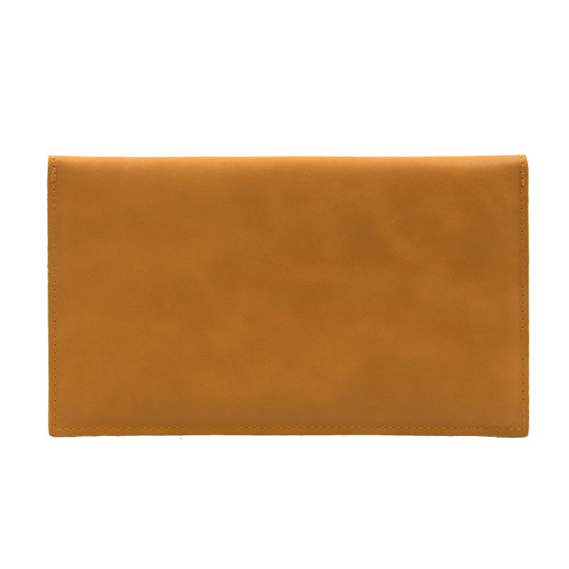 vue arriere pochette enveloppe cuir upcyclé moutarde jules & jenn