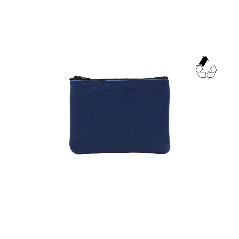 pochette cuir grainé upcyclé bleu royal petit modèle jules & jenn