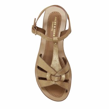 vue dessus sandales croisees cuir daim metallise dore jules & jenn
