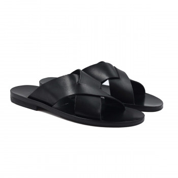 sandales croisees homme cuir noir jules & jenn