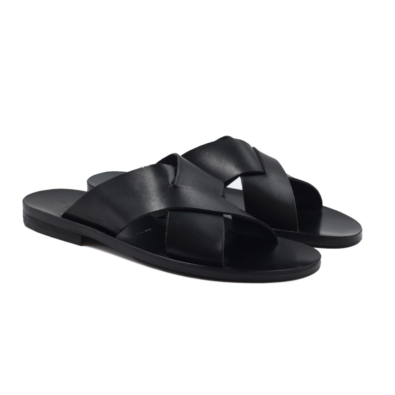 sandales croisees homme cuir noir jules & jenn