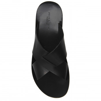 vue dessus sandales croisees homme cuir noir jules & jenn