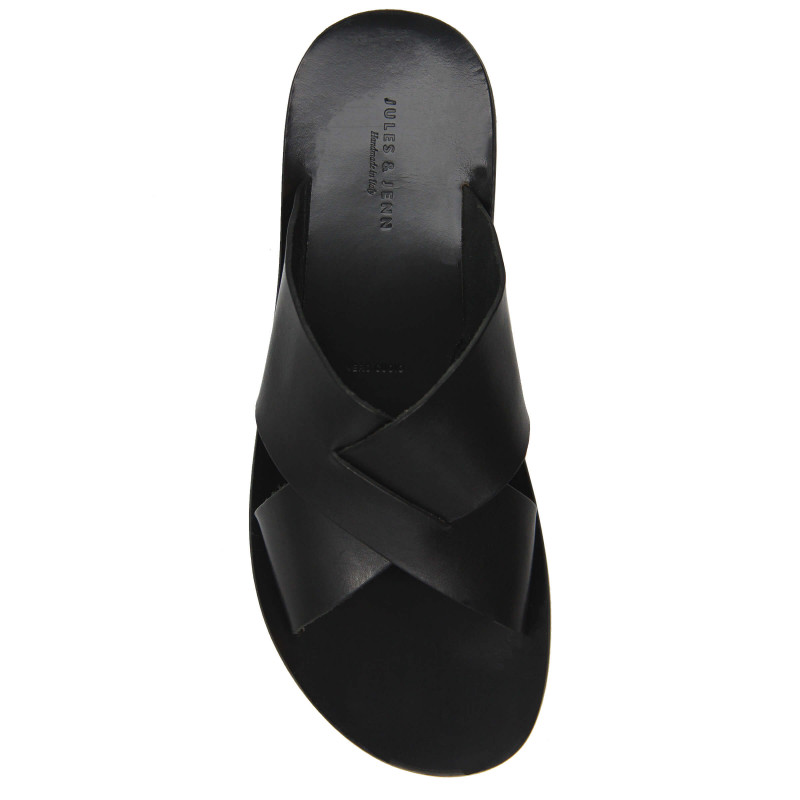 vue dessus sandales croisees homme cuir noir jules & jenn