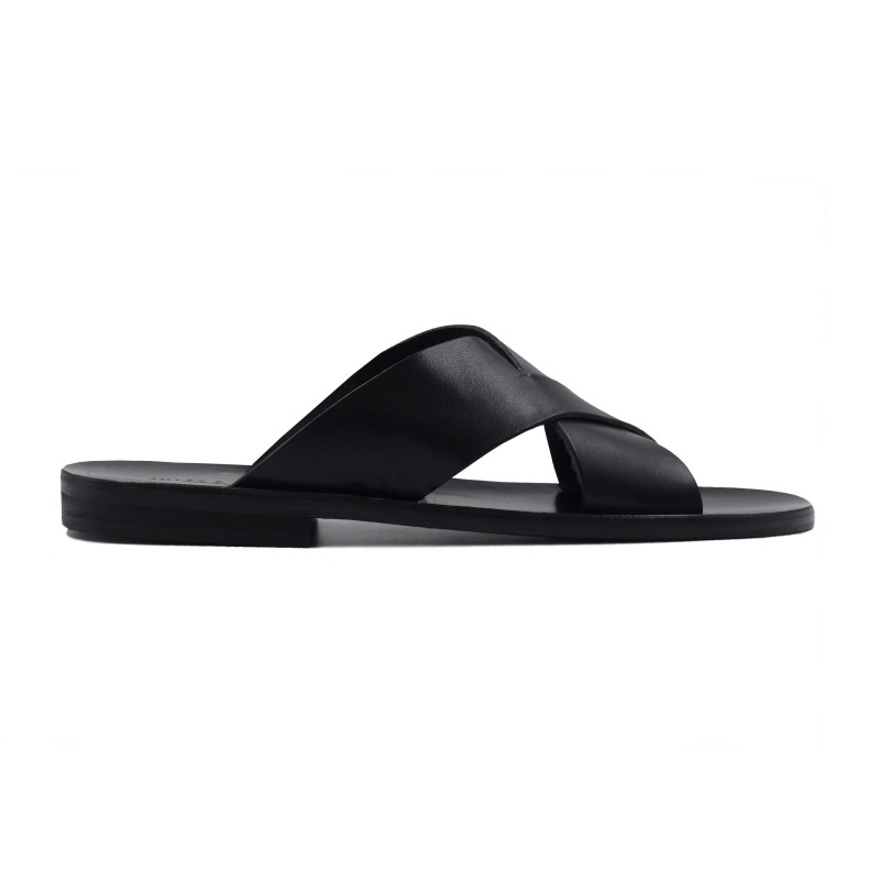 vue exterieur sandales croisees homme cuir noir jules & jenn