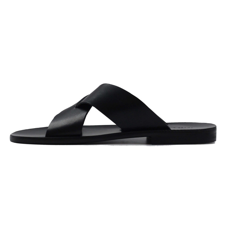 vue interieur sandales croisees homme cuir noir jules & jenn
