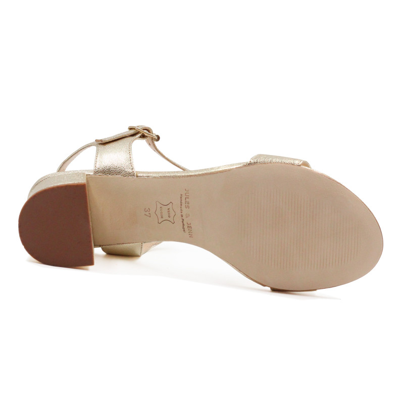 vue dessous sandales moyen talon cuir metallise dore jules & jenn