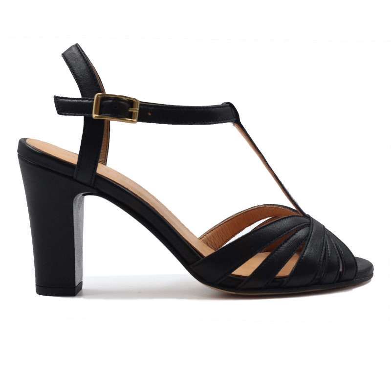 vue exterieur sandales talon brides cuir noir jules & jenn