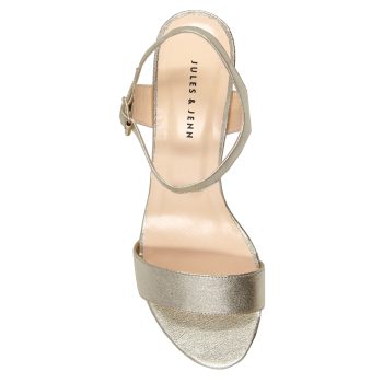 vue dessus sandales a talon cuir metallise dore jules & jenn