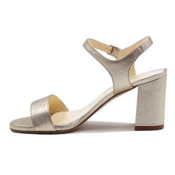 vue interieur sandales a talon cuir metallise dore jules & jenn