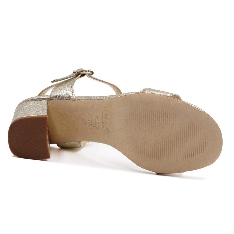 vue dessous sandales a talon cuir metallise dore jules & jenn