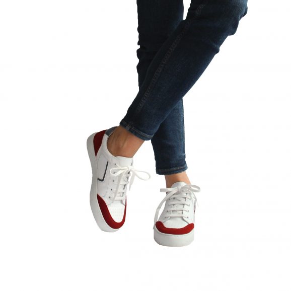 basket blanche et rouge femme