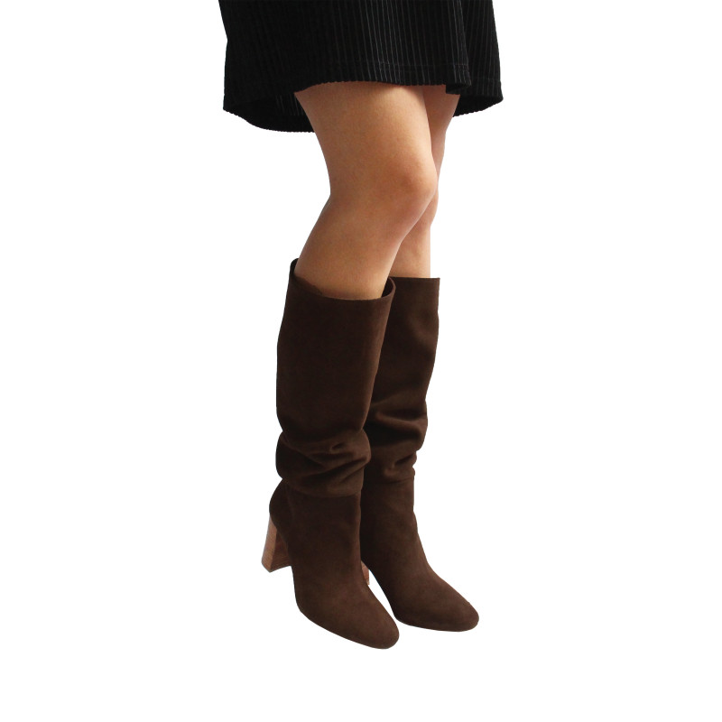 vue portee bottes drapees cuir daim marron jules & jenn