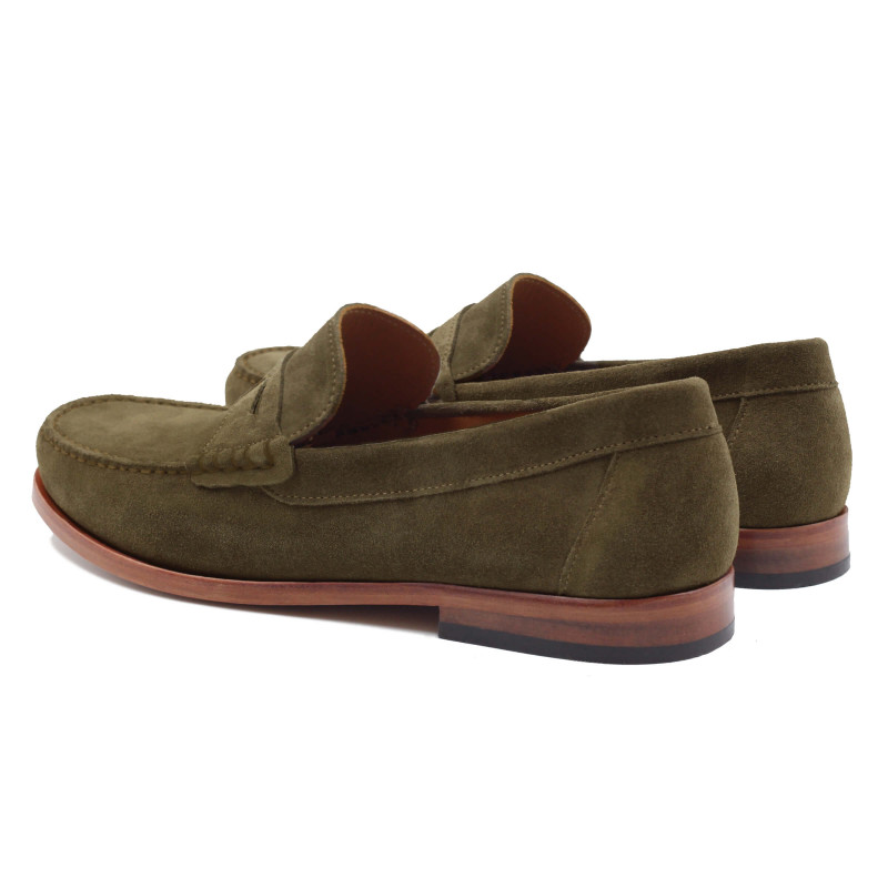 vue arrière mocassins urbains cuir velours kaki jules & jenn