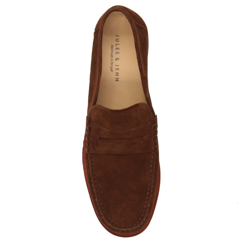 vue dessus mocassins urbains cuir velours marron jules & jenn