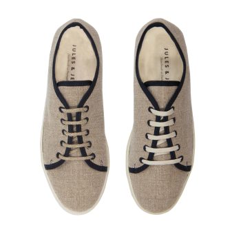vue dessus baskets lin beige bleu jules & jenn