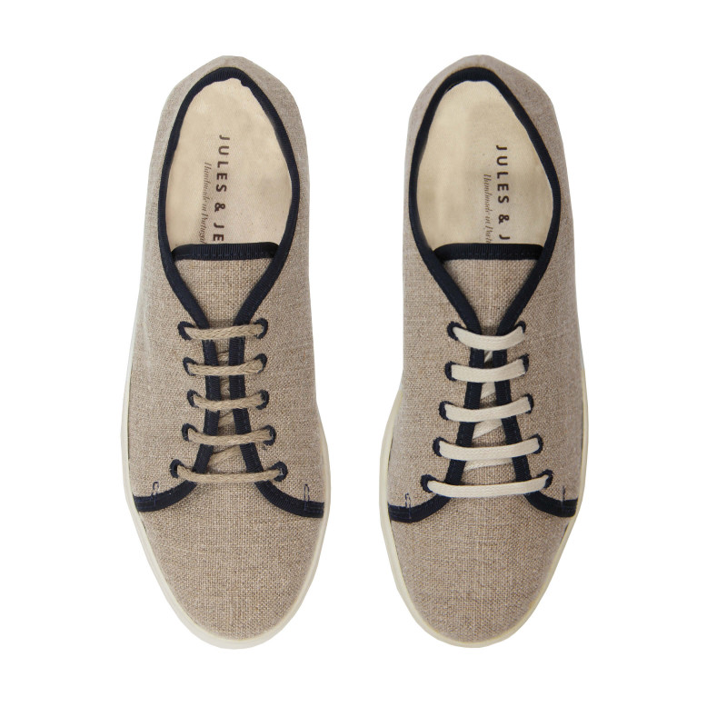 vue dessus baskets lin beige bleu jules & jenn