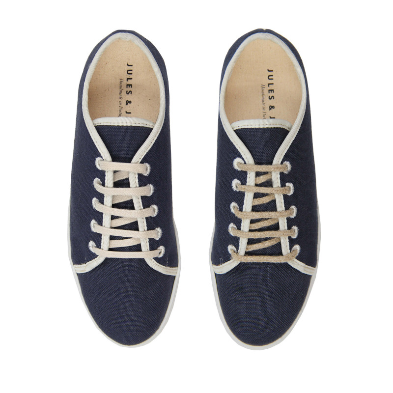 vue dessus baskets lin bleu beige jules & jenn