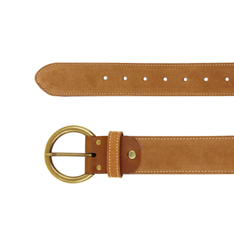 vue dessus ceinture boheme cuir daim camel jules & jenn