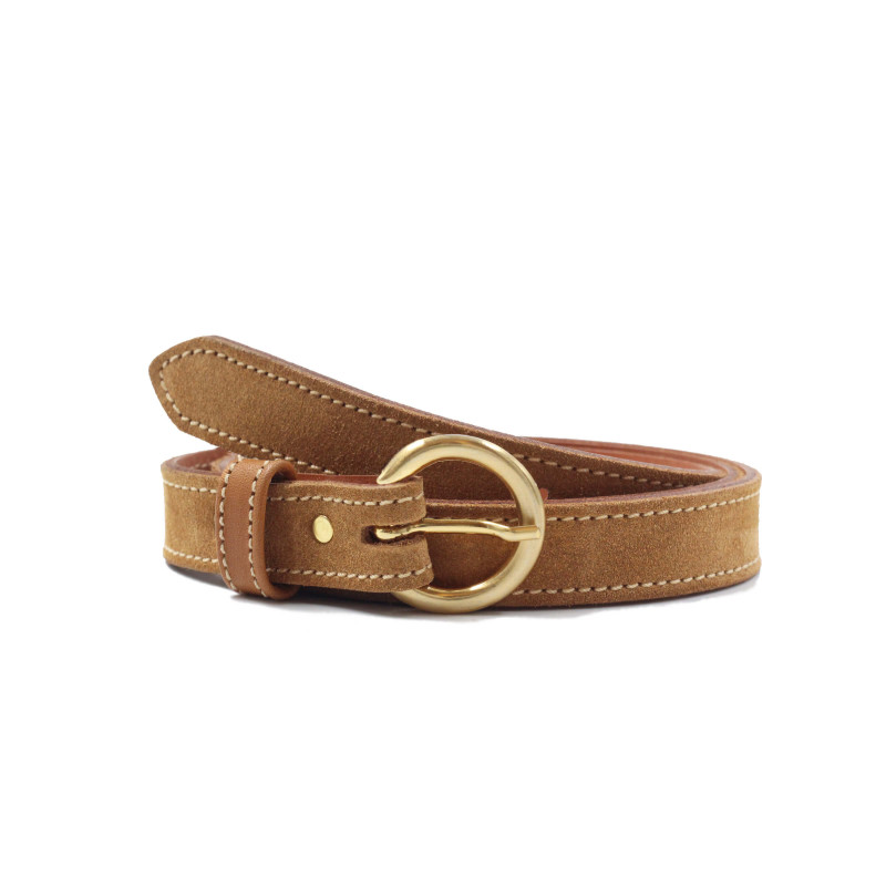 ceinture boucle or cuir daim camel jules & jenn