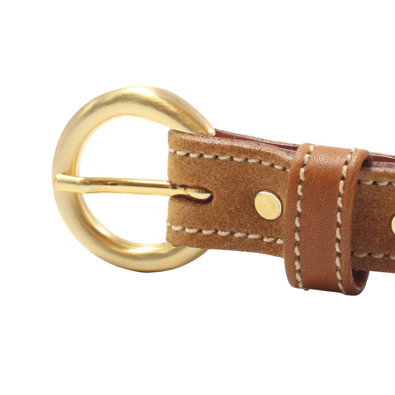 vue boucle ceinture boucle or cuir daim camel jules & jenn