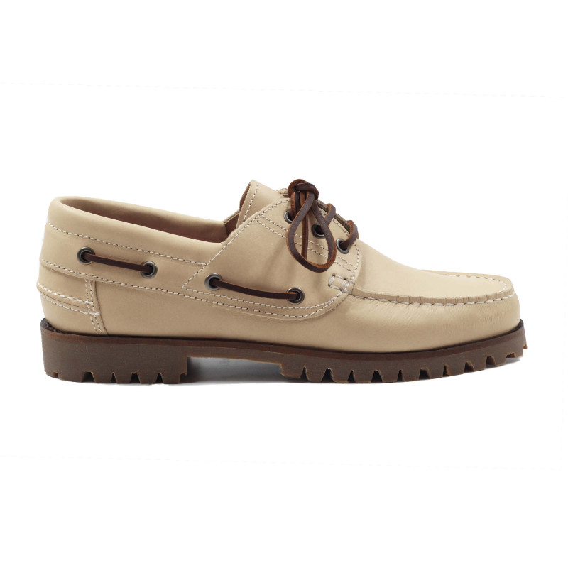 vue exterieur chaussure bateau crampons cuir beige jules & jenn