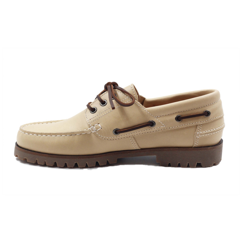 vue interieur chaussure bateau crampons cuir beige jules & jenn