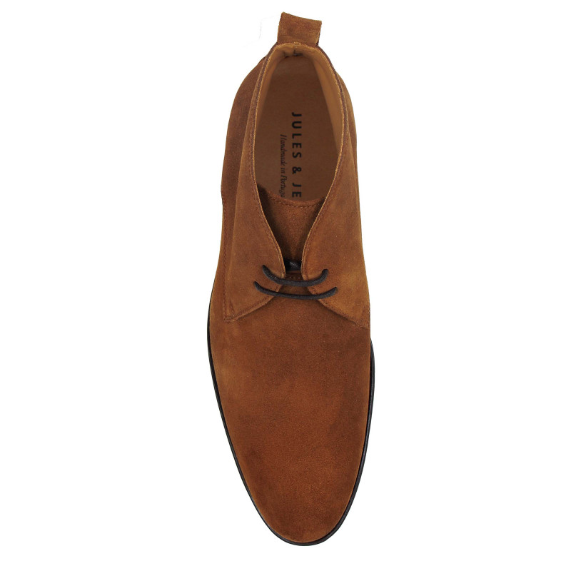 vue dessus desert boots cuir daim cognac jules & jenn