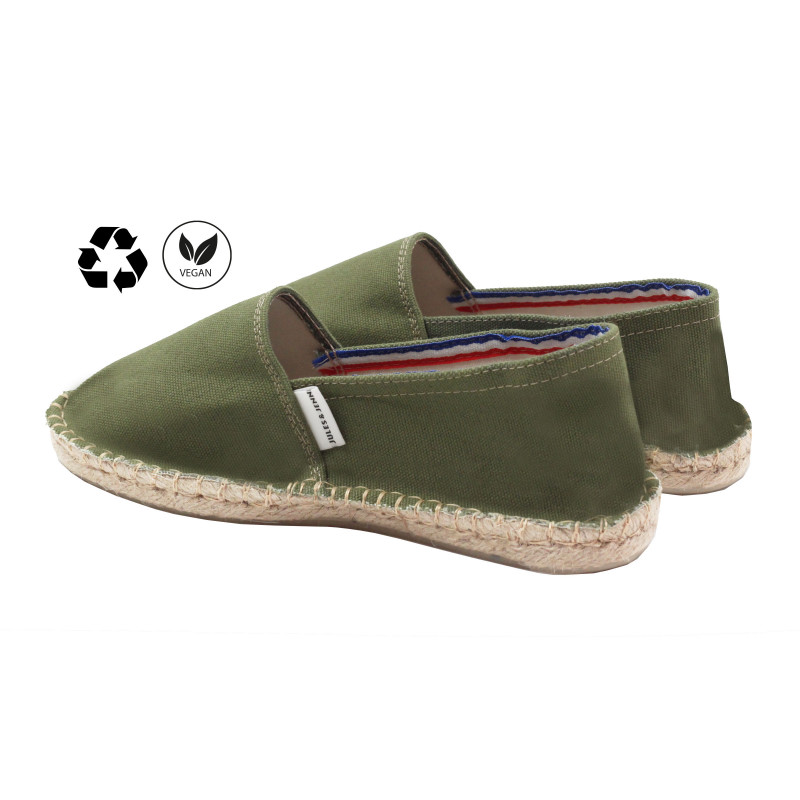 vue arriere espadrilles toile coton recyclé kaki jules & jenn