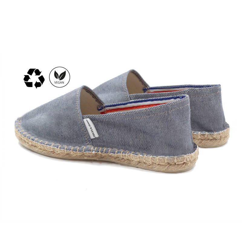 vue arriere espadrilles toile coton recyclé rayées bleu jules & jenn