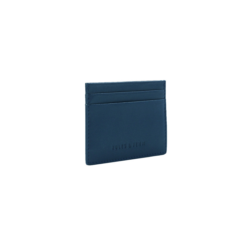 vue cote porte-cartes cuir upcyclé bleu jules & jenn
