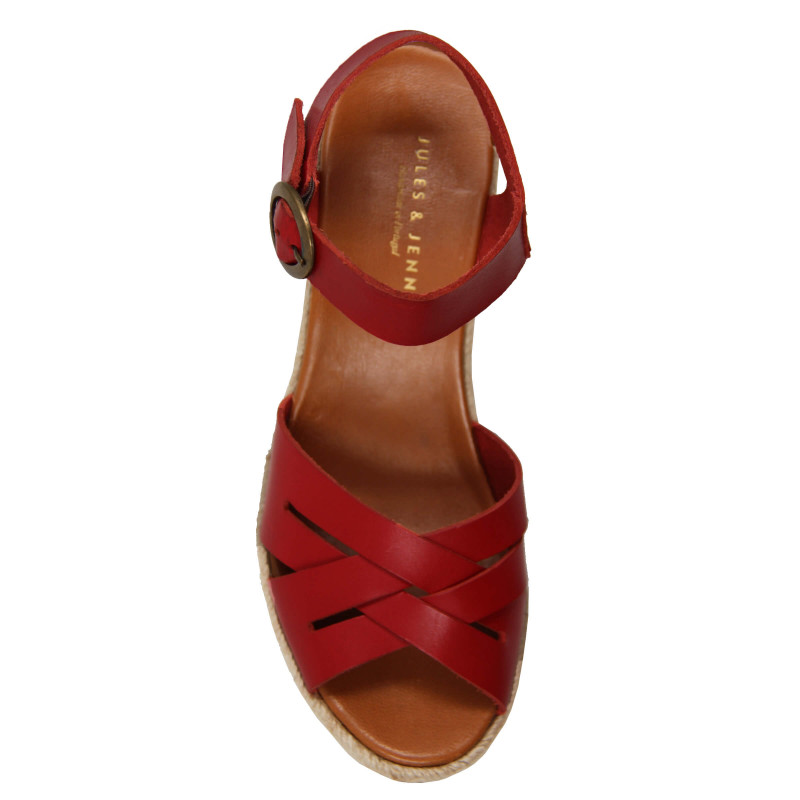sandales compensées rouge femme
