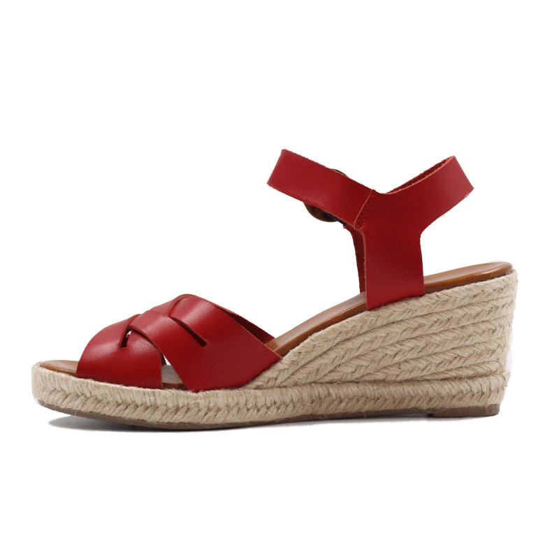 sandales compensées rouge femme