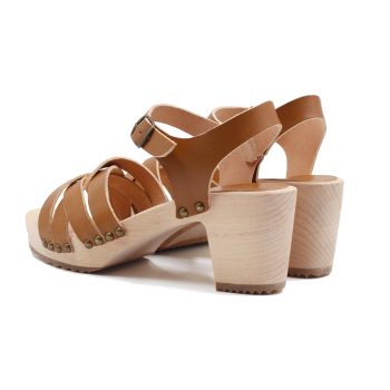 vue arriere sandales talon bois cuir camel jules & jenn