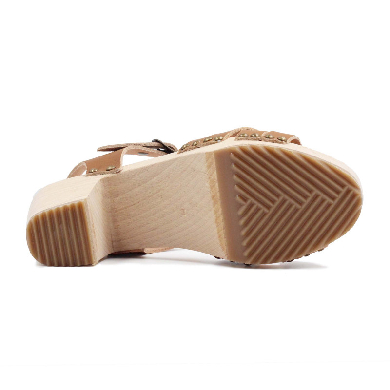 vue dessous sandales talon bois cuir camel jules & jenn