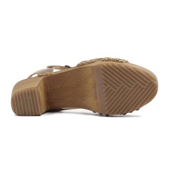 vue dessous sandales talon bois cuir metallise bronze jules & jenn