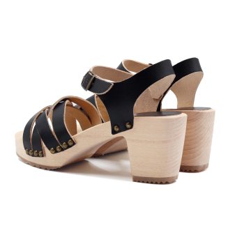 vue arriere sandales talon bois cuir noir jules & jenn