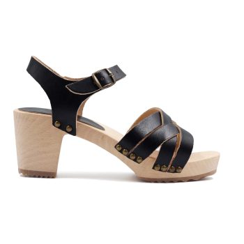vue exterieure sandales talon bois cuir noir jules & jenn