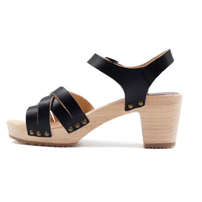 vue interieure sandales talon bois cuir noir jules & jenn