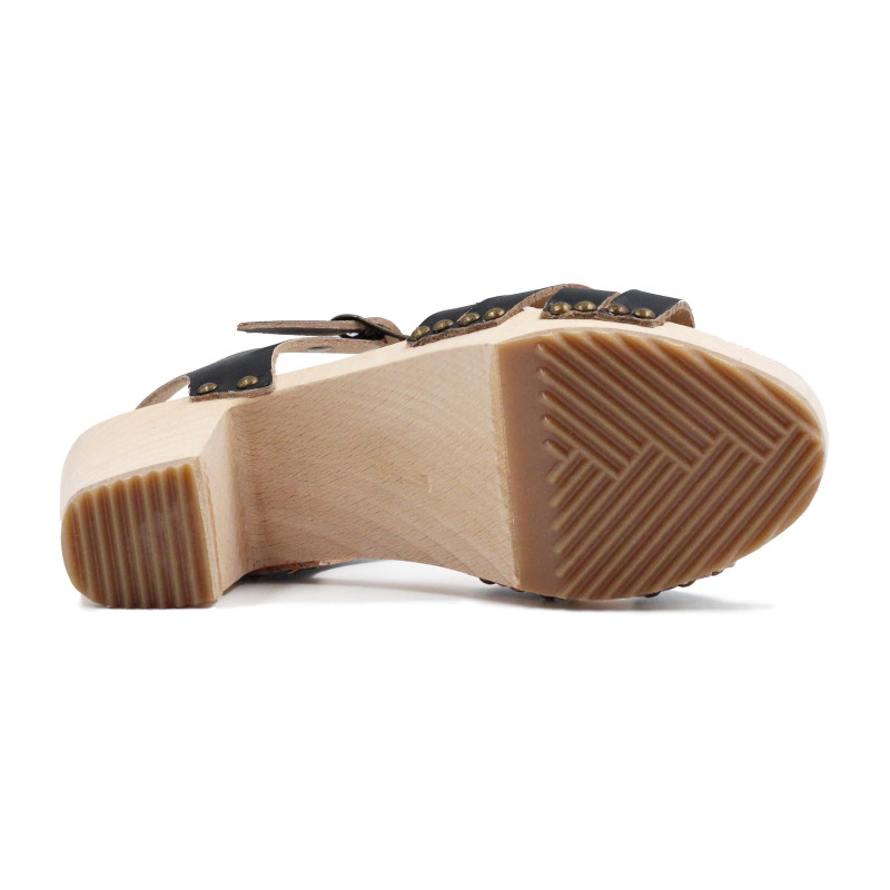 vue dessous sandales talon bois cuir noir jules & jenn