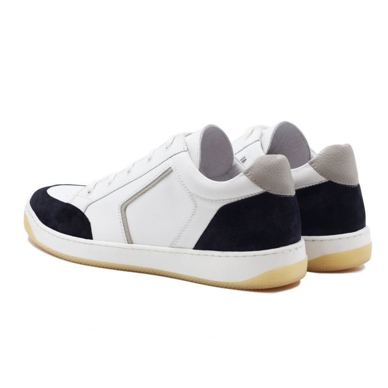 vue arriere baskets retro homme cuir blanc & bleu jules & jenn