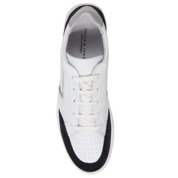 vue dessus baskets retro homme cuir blanc & bleu jules & jenn