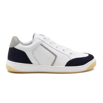 vue exterieur baskets retro homme cuir blanc & bleu jules & jenn
