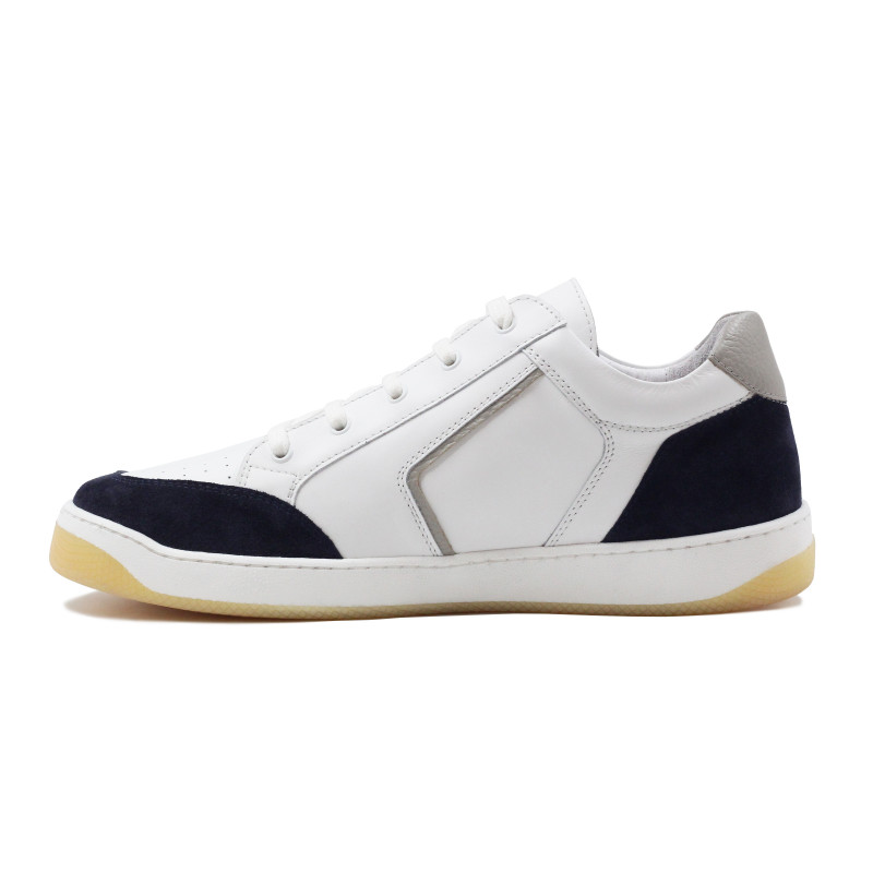 vue interieur baskets retro homme cuir blanc & bleu jules & jenn