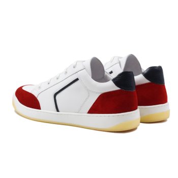 vue arriere baskets retro homme cuir blanc & rouge jules & jenn